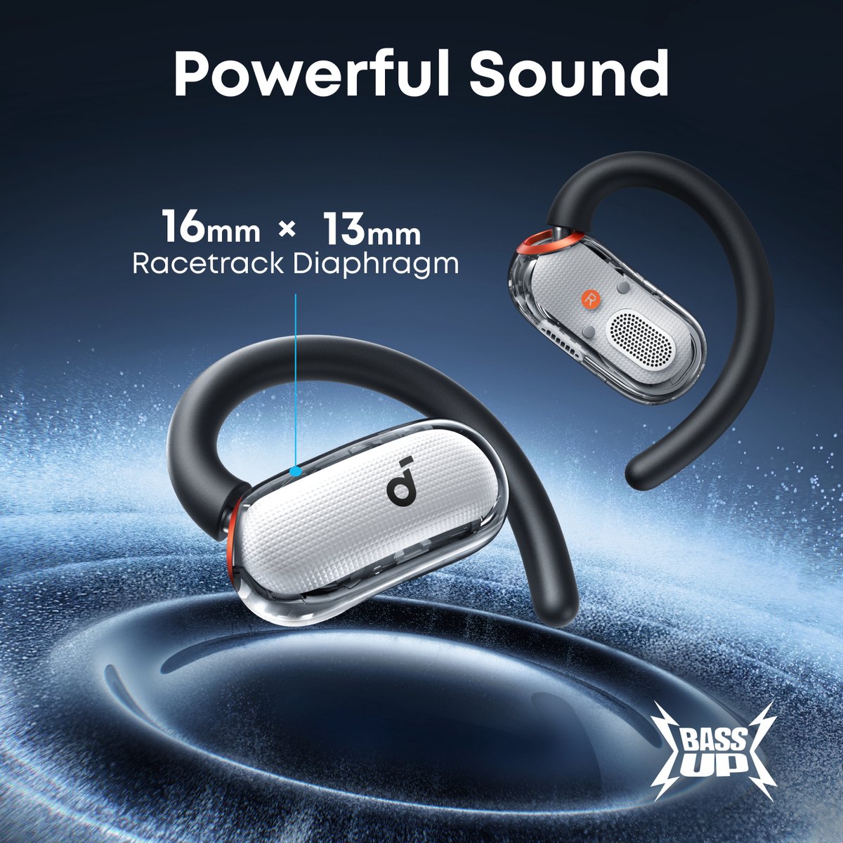 Soundcore V40i by Anker, open-ear hoofdtelefoon, kristalhelder ontwerp, 4 verstelbare standen voor een goede pasvorm in elk oor, 2x diepere bas, IP55, 21 uur afspeeltijd, duidelijke AI-gesprekken, Bluetooth 5.4, app-bediening – foto 3