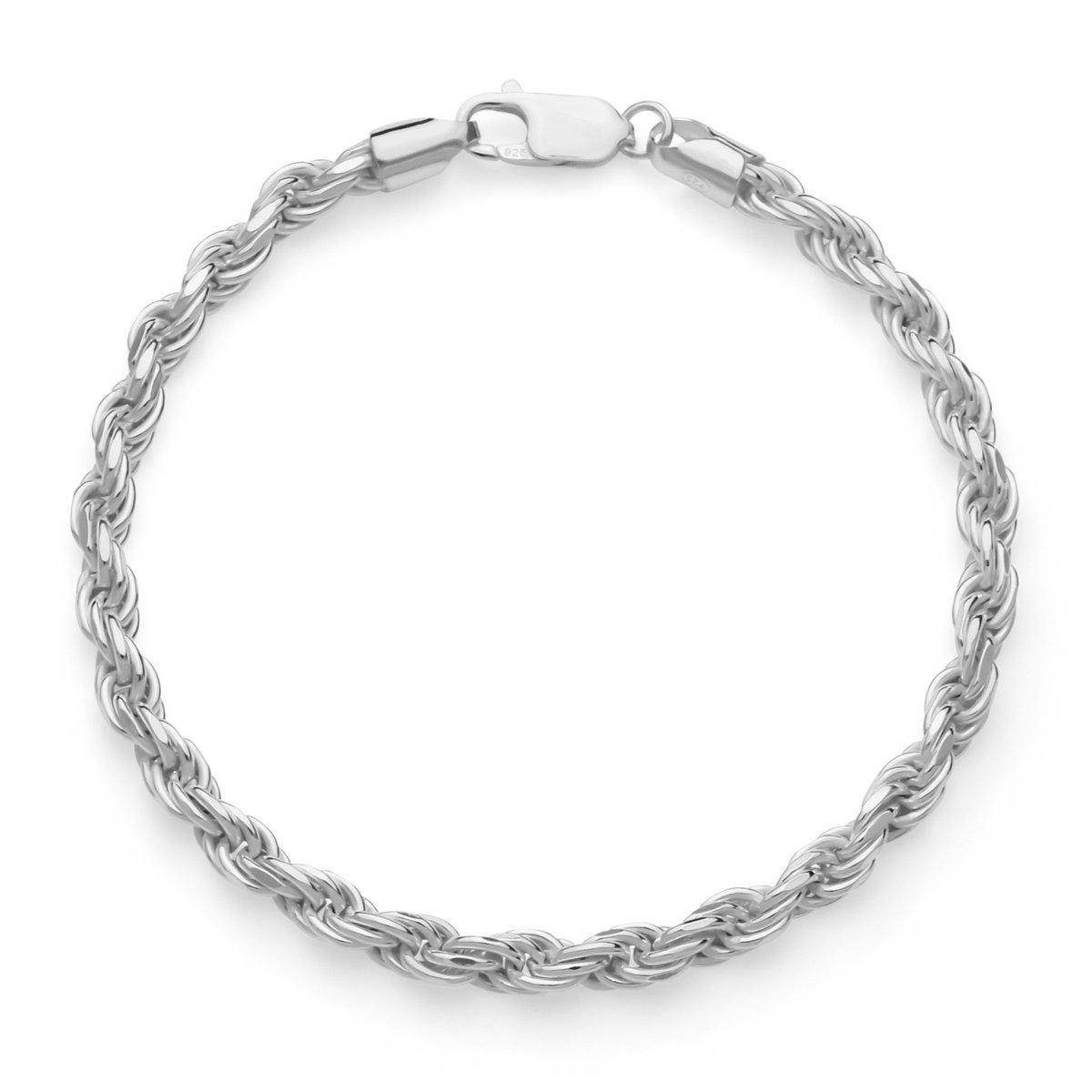 JUXE24-Koord armband-rope chain bracelet-massief 925 zilver-5 mm breed-20 cm lang-geslepen