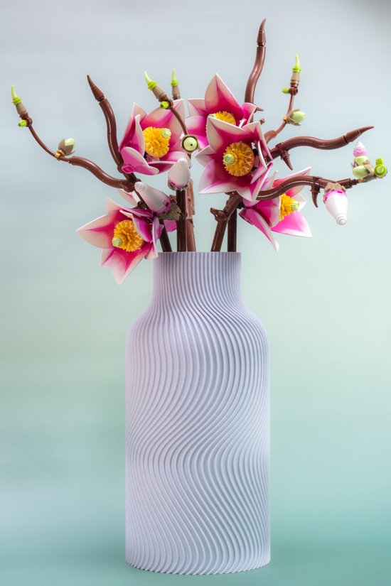 Wavy vaas - Wit Marmer patroon - H24cm - Moderne vaas van bio plastic - Maerc Design