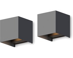 Calex LED Wandlamp Bari - 2 stuks - Kubus - Antraciet/ Grijs - LED Up & Down - Verstelbare Stralingshoek - 7W - Tuinverlichting - Voor Binnen en Buiten
