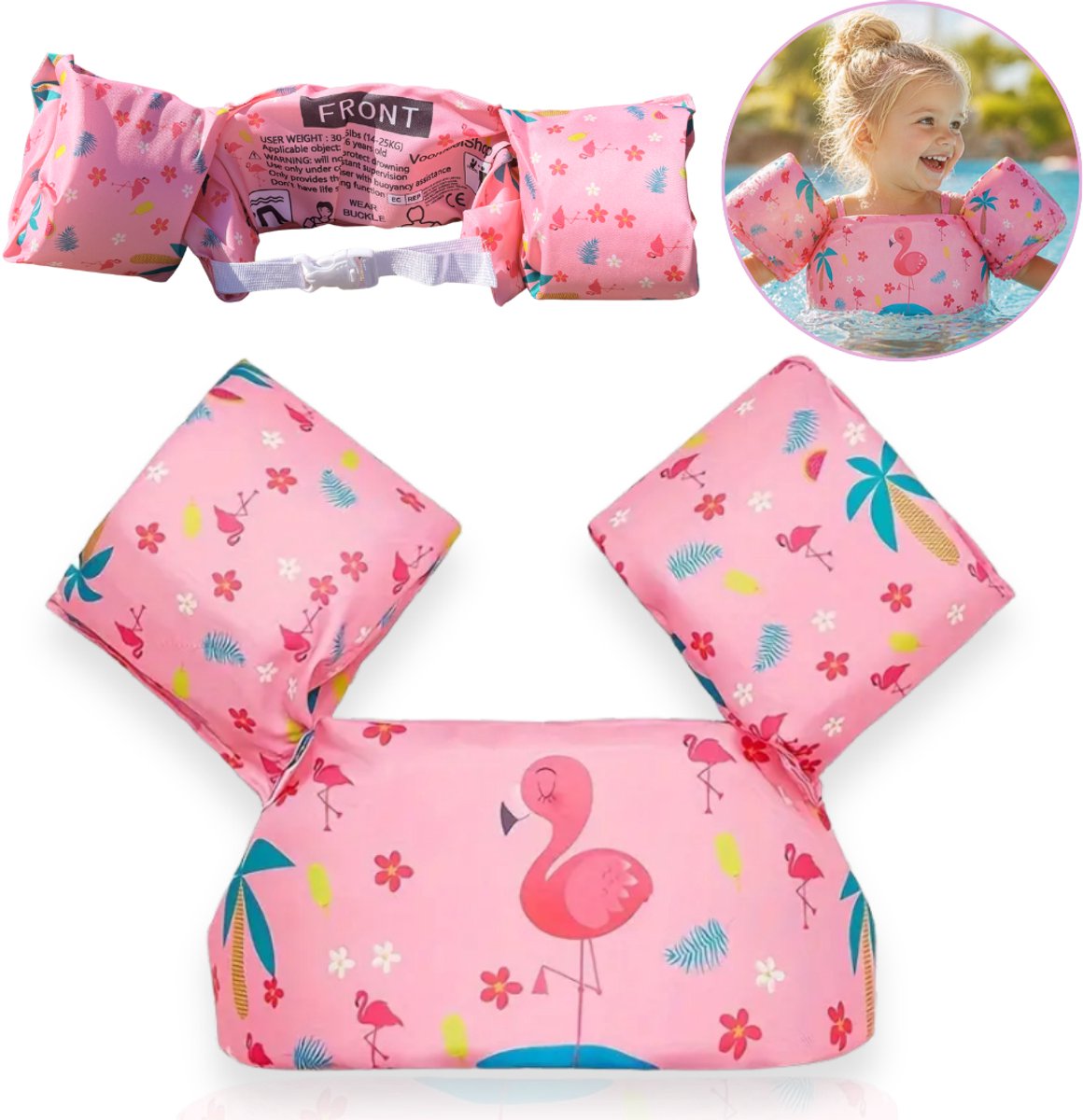 VoordeelShop® Puddle Jumper Zwemvest 2 - 6 Jaar - Incl. Veiligheidssluiting - Flamingo - Zwembandjes Drijfvest & Zwemvleugels - Swimtrainer & Zwemgordel - Zwemvest Kinderen - Peuter - 25 KG