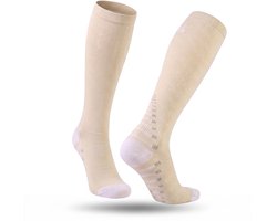 ATHLETIC ASSIST® Compressiekousen 20-30 mmHg BEIGE - Maat S/M - Compressie sokken voor Sport Hardlopen Reizen Vliegtuig - Steunkousen - 1 Paar