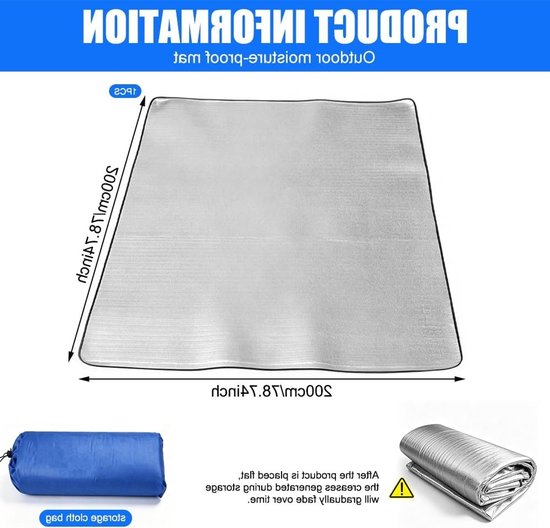 Isolatiemat voor camping en outdoor-activiteiten, 200 x 200 cm, thermische deken, tentmat en vloermat voor trekking en wandelen van Merkloos — afbeelding 2
