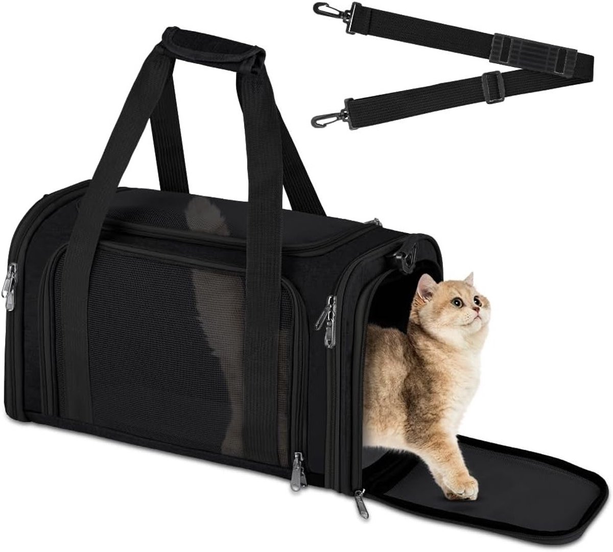 Zachte draagtas voor honden en katten, ademend mesh, transportbox voor kleine en middelgrote huisdieren, 45×30×30 cm