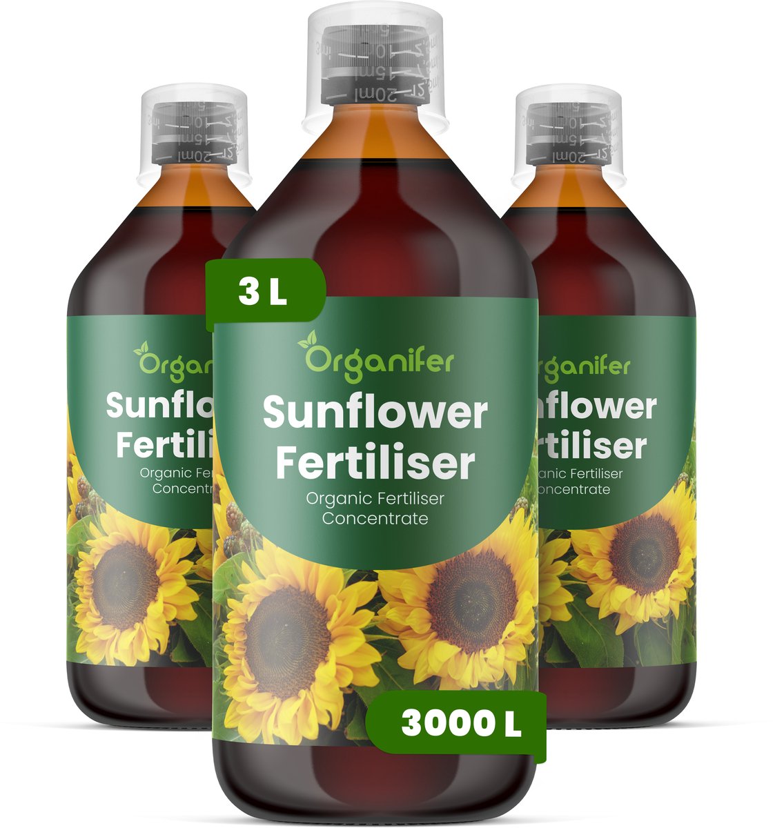 Vloeibare Meststof Voor Zonnebloem 3X1 L Voor 3000 L - Npk 3-4-3 - Ondersteunt Sterke - Rechtopstaande Groei - Verbetert Een Uniforme Knopvorming En Bloemgrootte - Voor Sierzonnebloemen En Zonnebloemen Voor Zaadproductie - Organifer