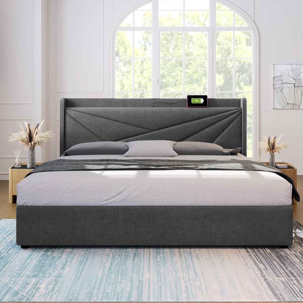 Luxe Velvet Opbergbed met Gasveer Liftfunctie 140x200 cm – Modern Tweepersoonsbed met Grote Opbergruimte, Houten Lattenbodem en Stabiel Metalen Frame in Grijs