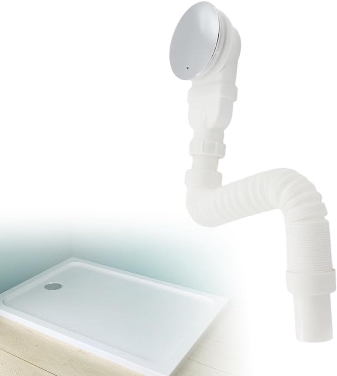 Extra platte doucheafvoer 90 mm, vlakke sifon voor douche, chroom deksel, geschikt voor badkamer en vloerdrain