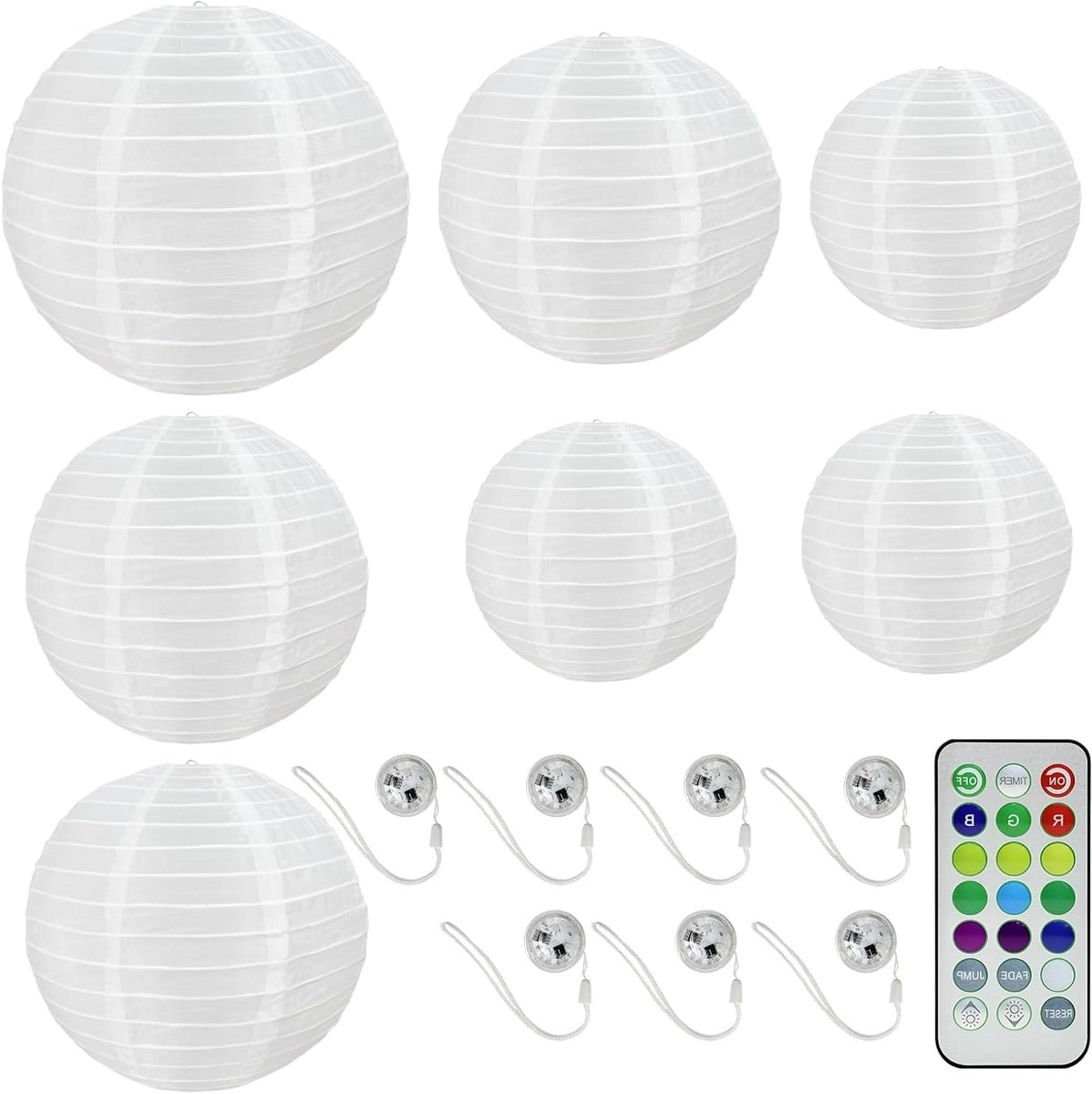 Nylon Lampions - Hanglampen Kap - Feestelijke Decoratie - Met Afstandsbediening Timer - Set Van 7 - Wit