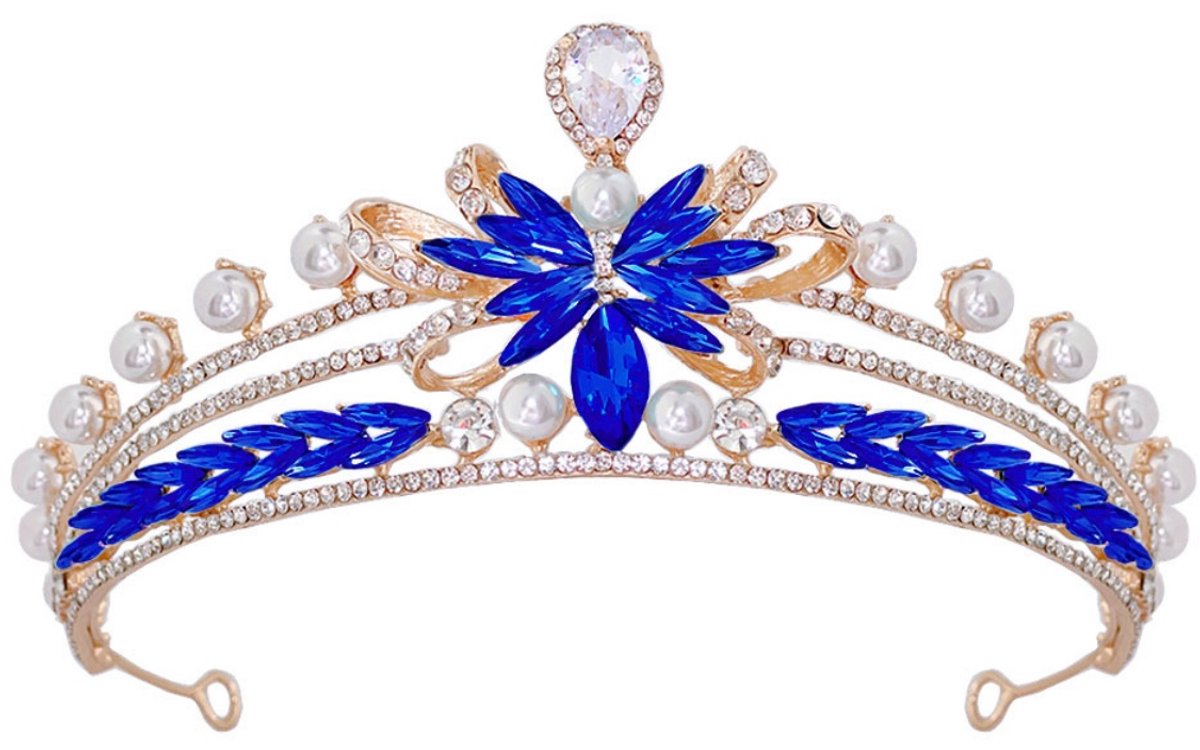 longziming -Perlen-Strass-Kronen-Haarreif - Elegante Tiara Haarband - Feestelijke Hoofdband - Geïntegreerde Kroonvorm - Hoogwaardige Legering - Handgemaakt Met Fijn Detail - Ideaal Voor Bruid En Gala - 1 Stuk