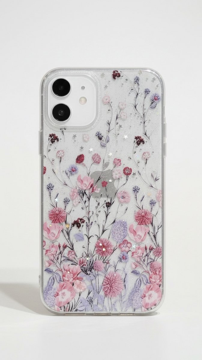 Telefoonhoes met gedrukte bloemen - paars / roze - Iphone 15