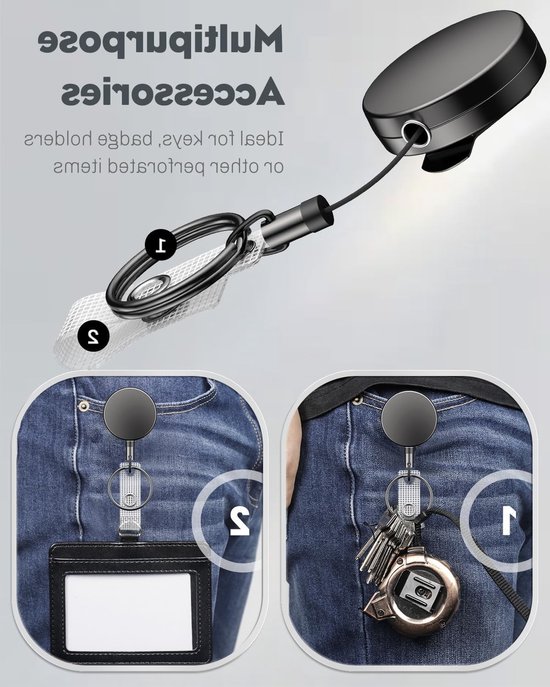Set van 2 Stevige Retractable Badge Reel voor Badgehouders, Metalen Sleutelhanger met Riemclip, Duurzaam en Handig voor Werk en Evenementen van Merkloos — afbeelding 4