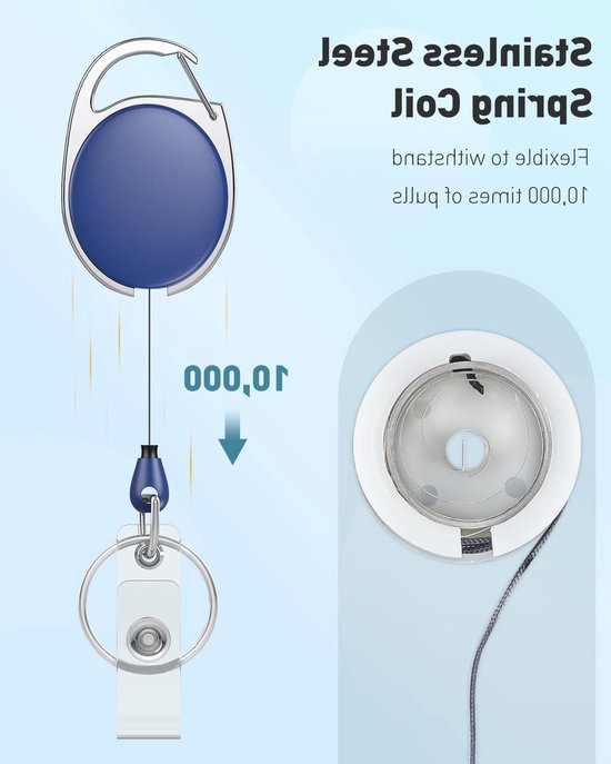 Set van 3 Uittrekbare Badge Reel voor Badgehouder in Roze, Blauw en Zwart - Stevige Sleutelhanger met RVS Veer, 24 Inch Nylon Touw en Carabiner Clip voor Professioneel Gebruik van Merkloos — afbeelding 2