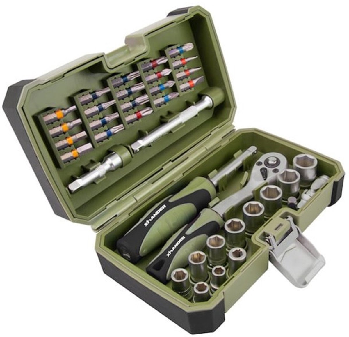 XHANDER Bits- en Doppenset 1/4" 37-delig met ratel - in koffer