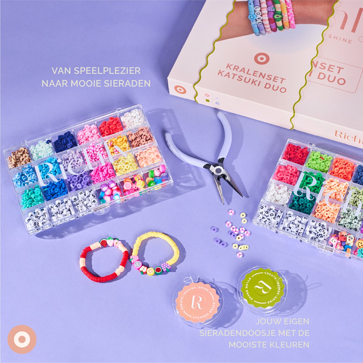 Richly® Katsuki Duo Kralen set - Armbandjes maken meisjes - gratis E-BOOK - Complete set & Premium Verpakking - 4500+ kralen - 8 Bedels & Gouden RVS-accessoires - Sieraden maken volwassenen - Letterkralen - Kralen ketting - Knutselen meisjes — afbeelding 3