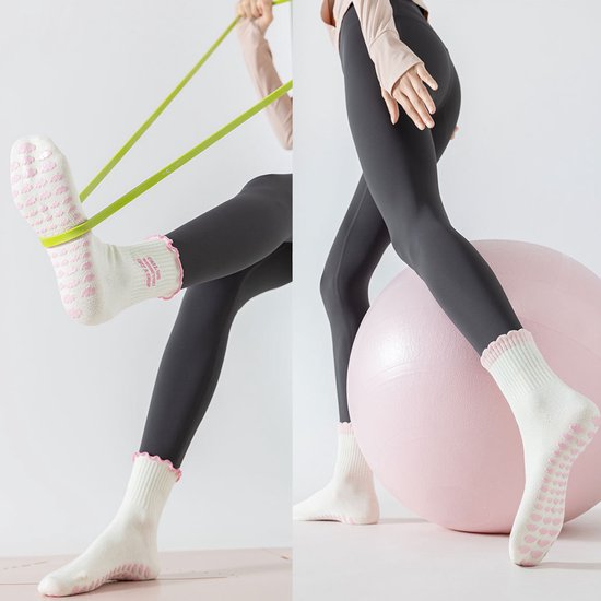 4 Paar - Dames Antislip Yoga Pilates Sokken - Roze sokken - Antislip sokken - Yoga Sokken - Ademend Katoenen Enkelsokken met Grip - Voor Ballet, Dans, Fitness & Dagelijkse Workouts van Merkloos — afbeelding 4