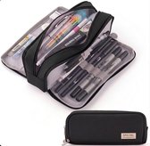 Zwart pennenetui opberg tas unisex dubbel rits meerlaags etui met meerdere vakken en elastische houders grote capaciteit schrijfwaren organizer voor school en kantoor