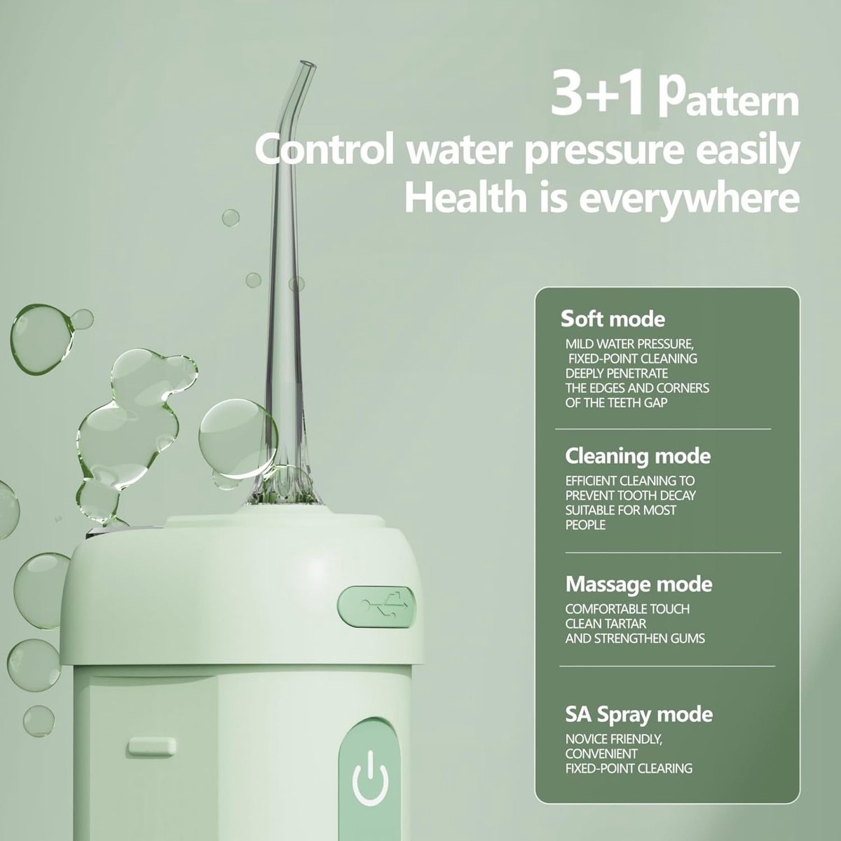 200ML Telescopische Watertank - Draadloze Waterflosser - 4 Werkstanden & 5 Opzetstukken - IPX7 Waterdicht - Oplaadbare Mondirrigator - Groen thumbnail 4