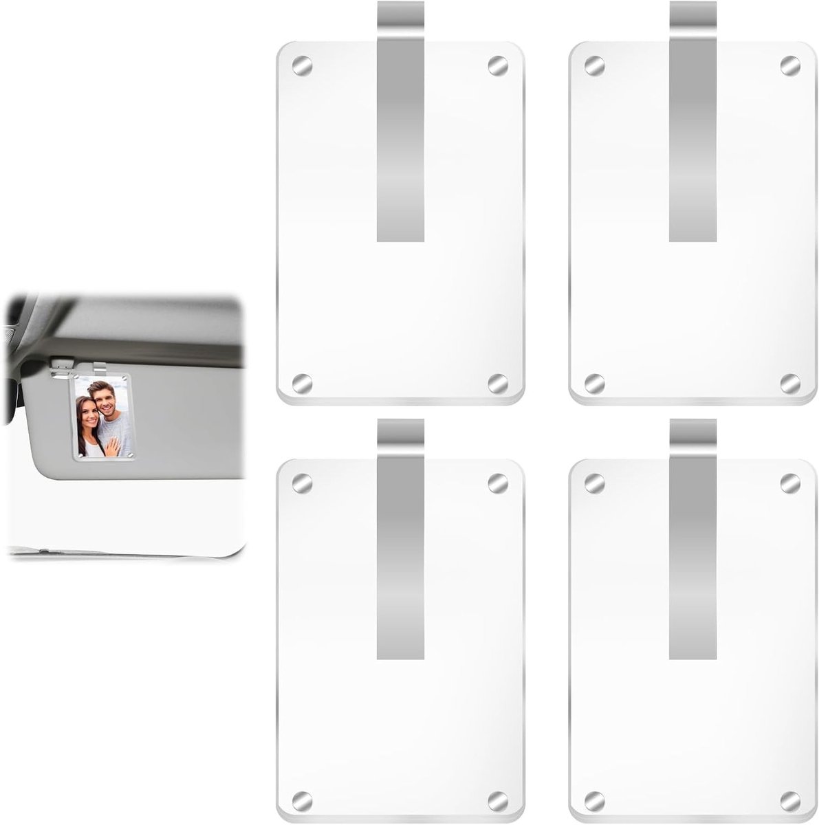 Acryl Magnetische Foto Houder Set van 4, Persoonlijke Auto Accessoires voor Familie Foto's, Auto Visor Clip en Foto Frame