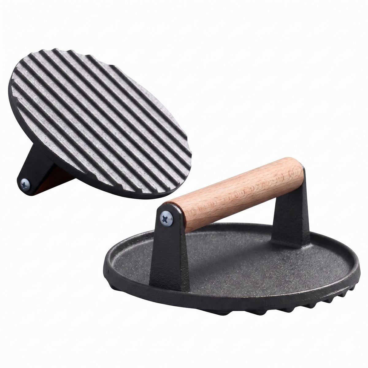 YUGN Smash Burger Pers - Hamburgerpers - IJzer en Hout - Met Keramische Coating - Ø 17,5 cm