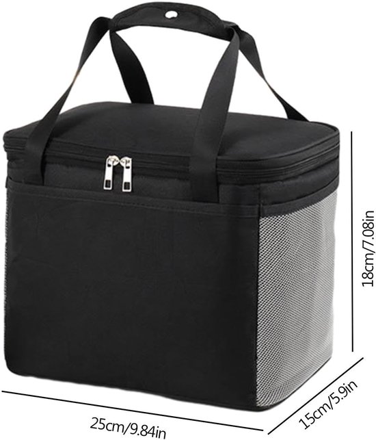 Koeltassen - Geïsoleerde Koeltas - 25x18x15 cm - Koeltassen - Lunchtas - 3 Laags - Picknicktas - Handvat Riem - Lekvrij en Waterdicht - voor Kantoor, Camping, Picknick, Reizen - Thermotas voor Levensmiddelentransport - Zwart — afbeelding 5