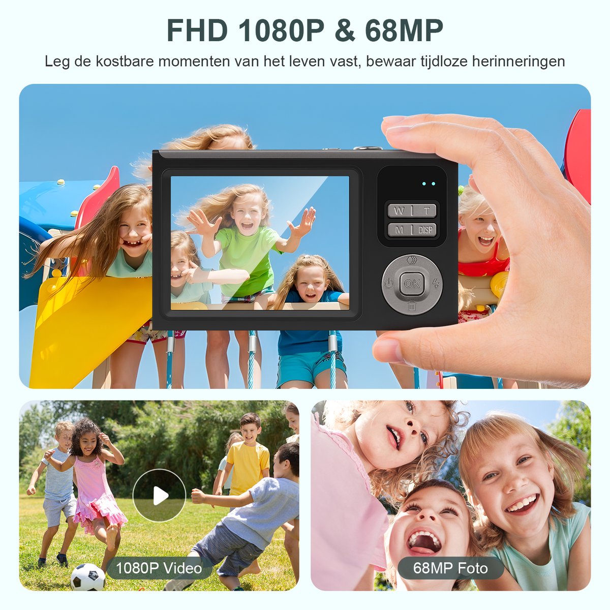 Digitale Camera - 68MP - Fototoestel - Compact Camera - Vlog Camera - Mini Camera - Autofocus - 16X Digitale Zoom - Anti-Shake - 32GB - Zwart Grijs thumbnail 6