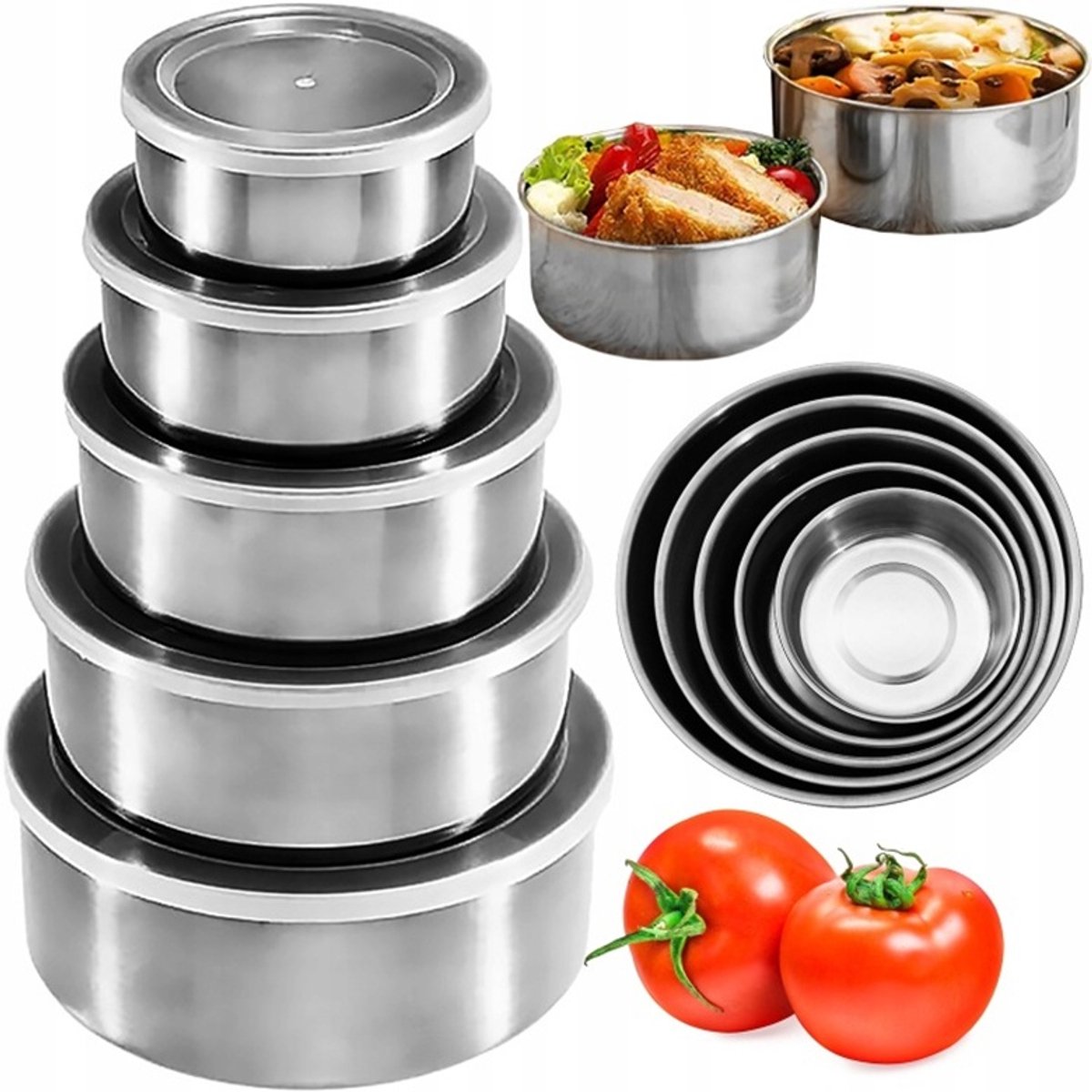 RVS Voedselcontainers – 5-delige set – met deksel – Vershoudbakjes - Kleine voedselcontainers