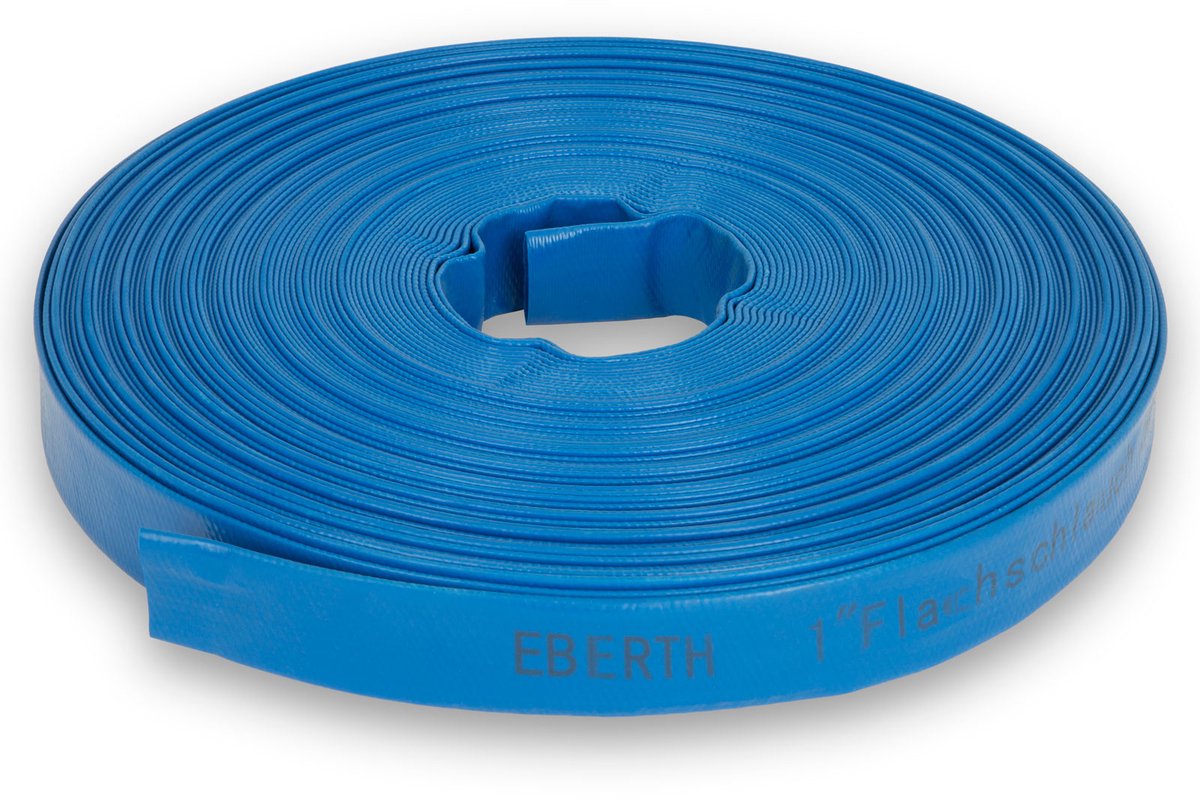 EBERTH 1" platte tuinslang voor pompen, 50 m lang, 1 inch, diameter 25 mm, flexibel, stevig PVC, industriële slang, waterslang voor besproeiing, in blauw