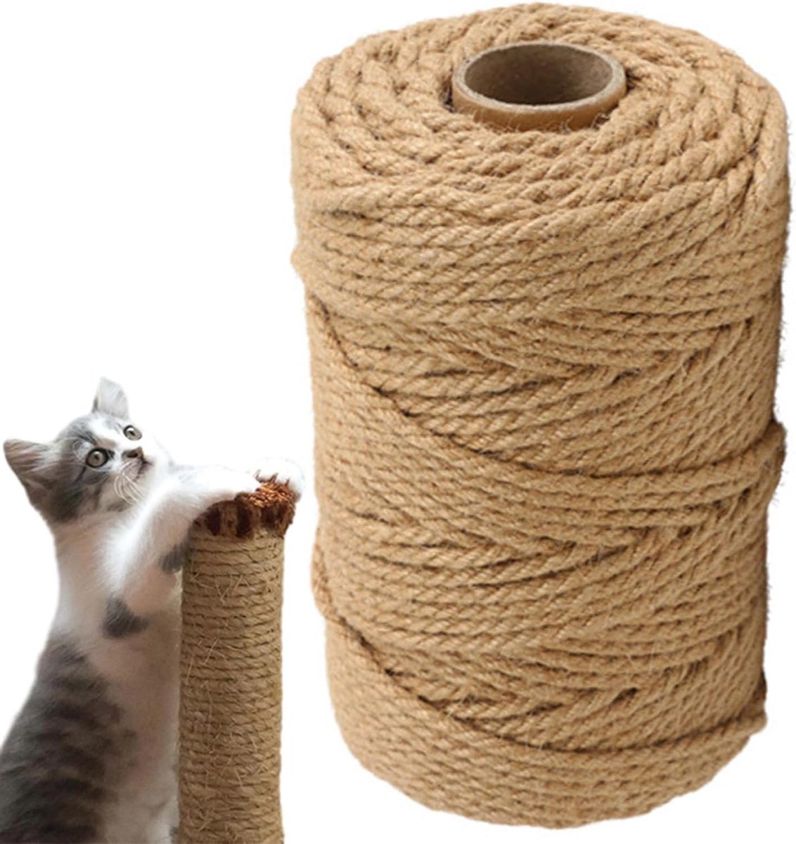 Sterke Jute Touw van 60m x 6mm voor Kattenkrabpalen, Kattenbomen en Creatieve DIY Projecten, Tuin en Thuisdecoratie