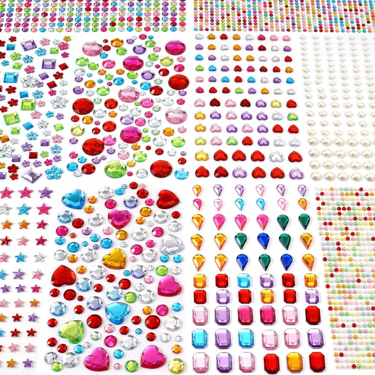 OLOEY Edelsteenstickers-juwelen voor knutselprojecten-zelfklevende strass-steentjes-acryl hartstickers met glitter-knutselspullen voor kinderen