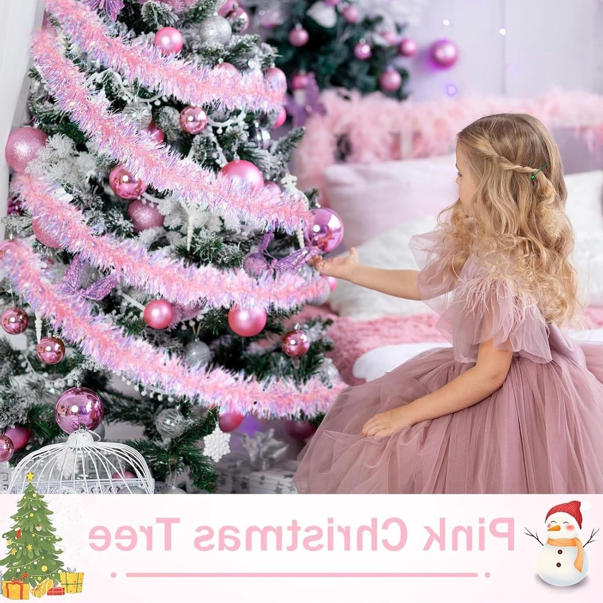 Dailygoods - 5 stuks kerstklatergoud, 2 meter roze glanzend klatergoud slinger, kerstboom klatergoud 9 cm breed, kerstdecoratiesklatergoud voor kerstboom, trap, thuisfeest, kantoordecoratie – foto 2