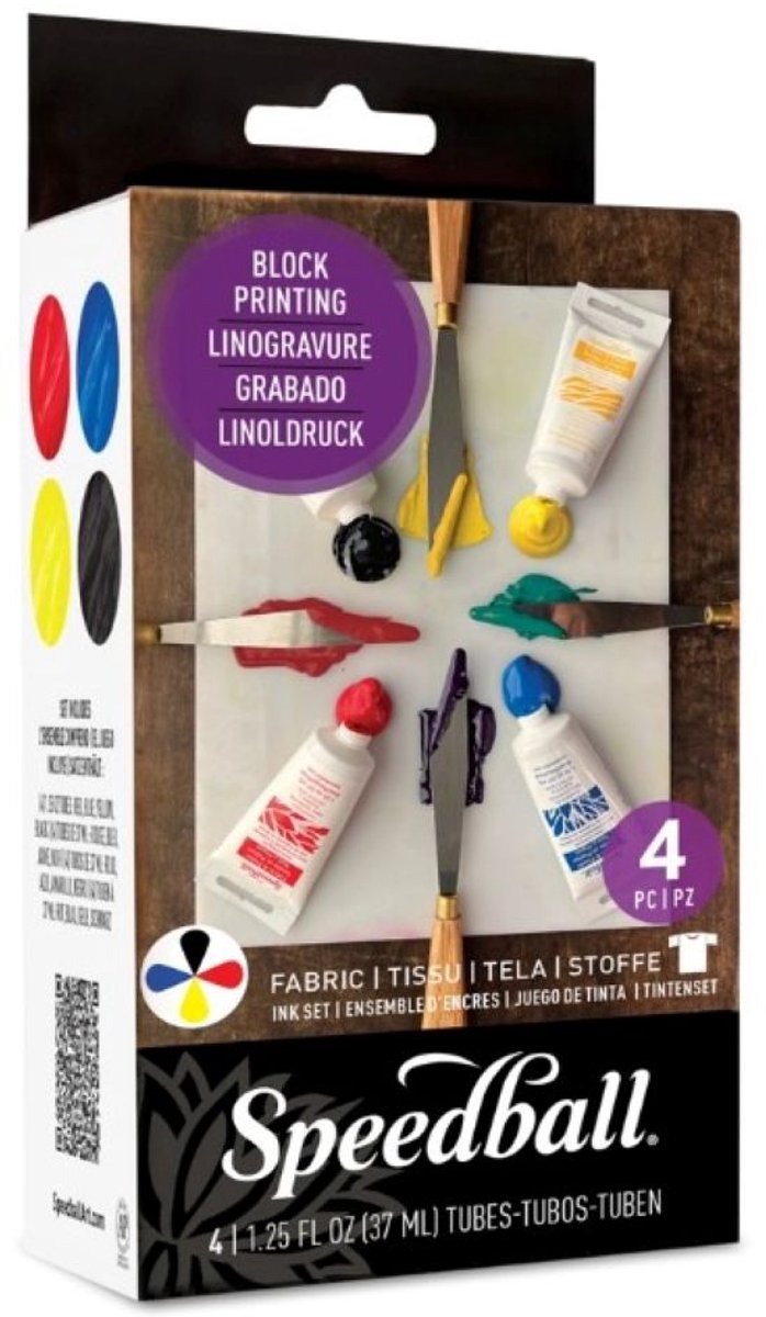 Speedball 4 color fabric block printing ink set