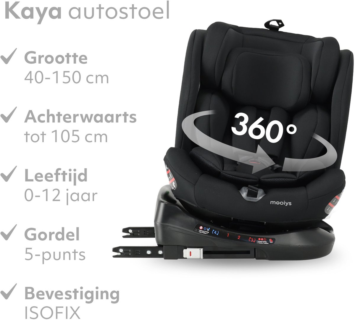 Mooiys Kaya Luxe Autostoel I-Size - 360° Draaibaar met Isofix - Zwart – foto 2