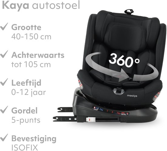 Mooiys Kaya Luxe Autostoel I-Size - 360° Draaibaar met Isofix - Zwart — afbeelding 2