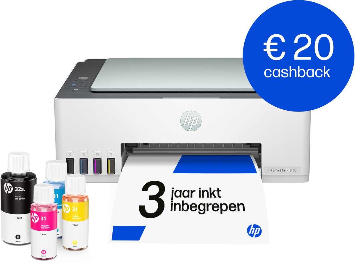HP Smart Tank 5108 Draadloos All-in-One Kleur Printer, Kopieerapparaat, scanner