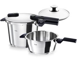 Fissler Vitaquick Elemental Snelkookpannenset Saliegroen 6L + 3,5L met Glazen Deksel – RVS – Inductie Geschikt