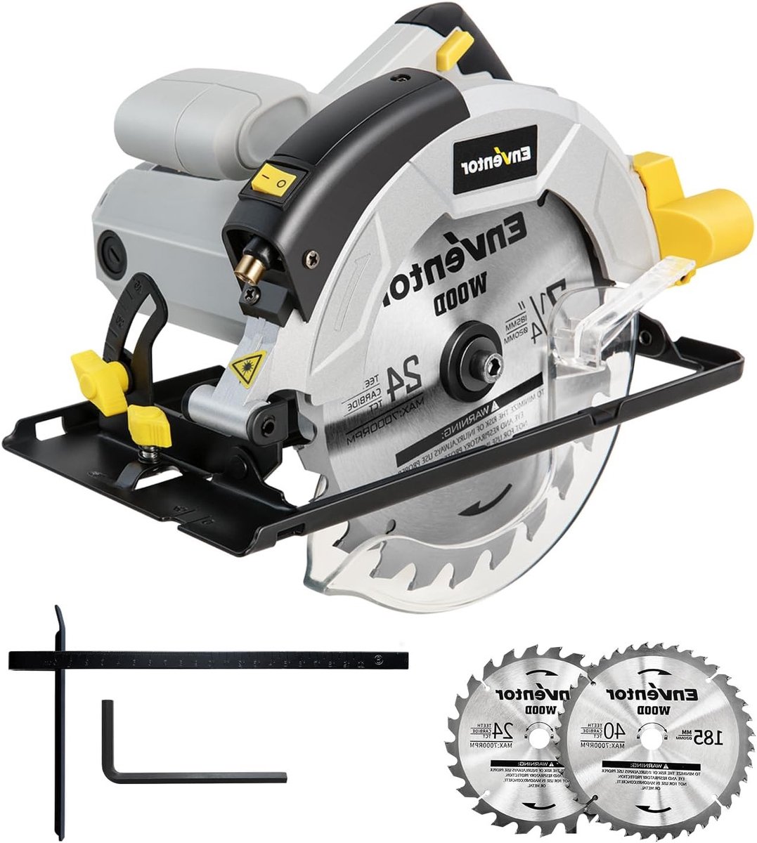 Krachtige Cirkelzaag 1200 W met Gidsrail en 2 Zaagbladen voor Hout, Zacht Metaal en Tegels, 5800 RPM met Lasergeleiding