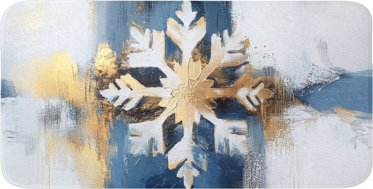 WC mat 120x60 cm - Antislip - Abstract - Winter - Sneeuwvlok - Sneeuw - Goud - Toiletmat -