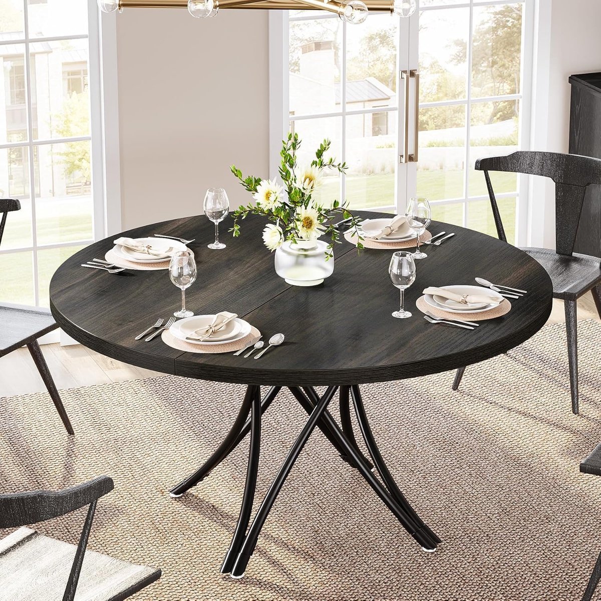 Eettafel Rond 120 cm 4-6 Personen Moderne Keukentafel Kruispoten Zwart - Vermissen