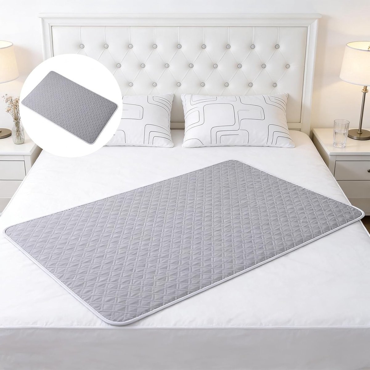 Wasbare bedonderlegger 100 x 150 cm, antislip matrasbeschermer voor incontinentie, ideaal voor kinderen en senioren, grijs