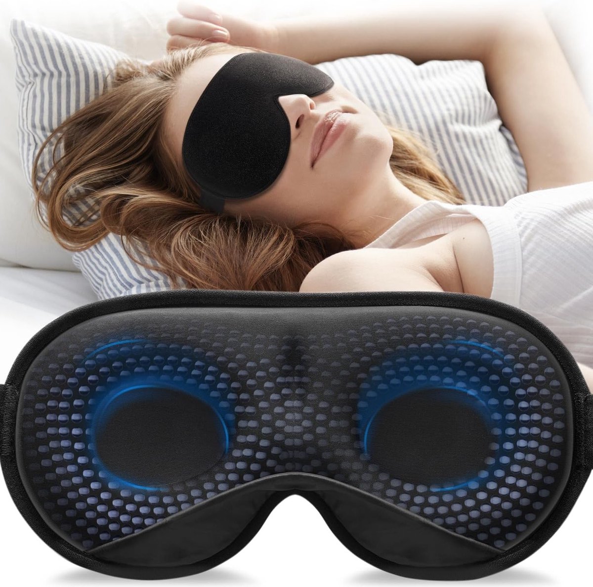 Verzwaarde Slaapmasker - Oogmasker Nacht - Ontspanning Slapen - 3D Ergonomisch Ontwerp - 120 Gram - Zwart