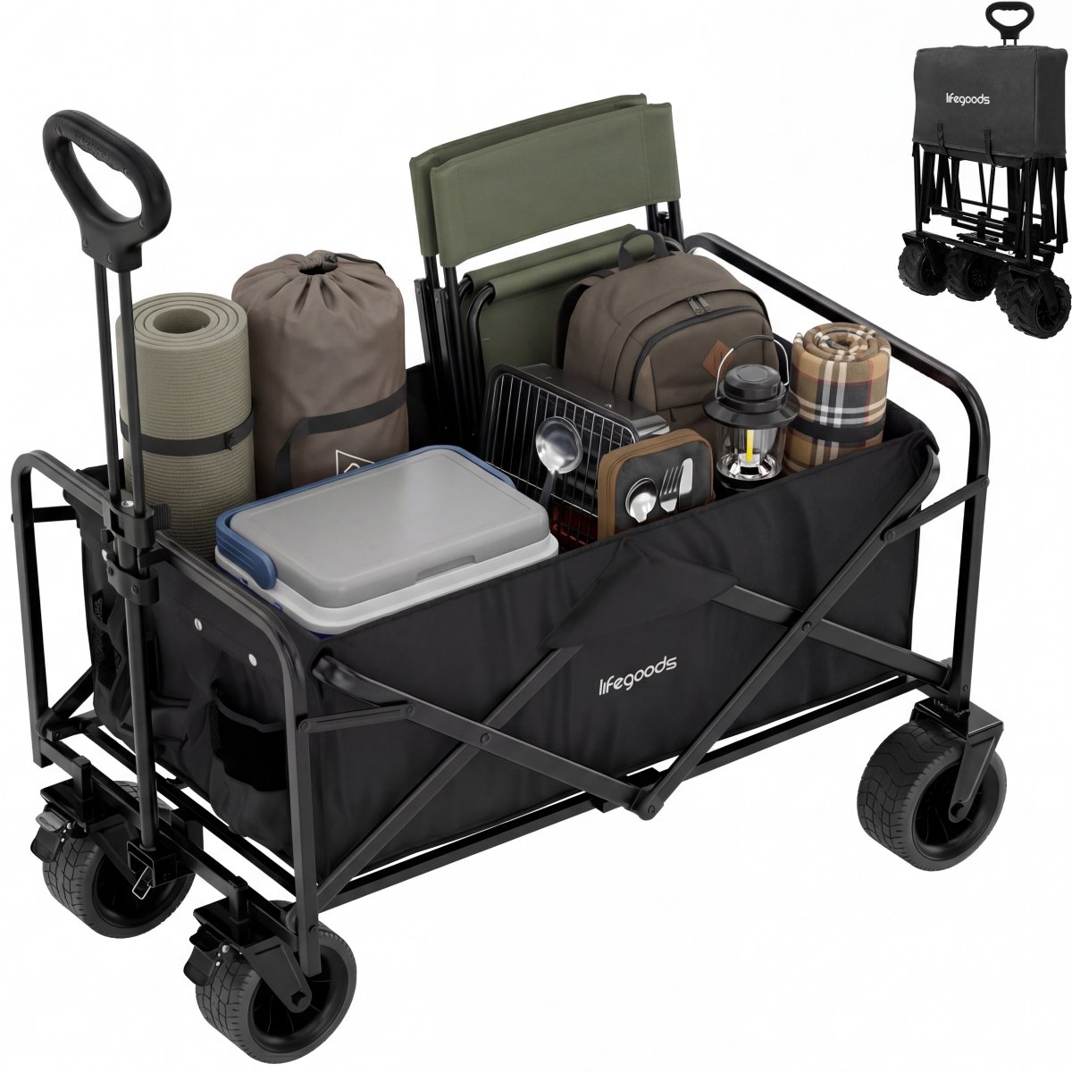 Bol.com LifeGoods Bolderkar Opvouwbaar - 94L - 80KG Draagkracht - 98x59x107CM - Stevige Wielen met Rem - Inklapbare Bolderwagen ... aanbieding