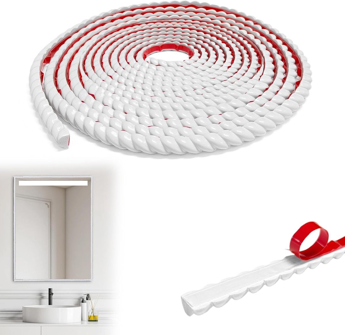 Decoratieve Flexibele Moulures, Zelfklevende PVC Behang voor Meubels, Deuren en Spiegels, Makkelijk aan te brengen, Wit, 10 mm x 6 m, Interieurdecoratie, Achtergrondwand, Plafondrand