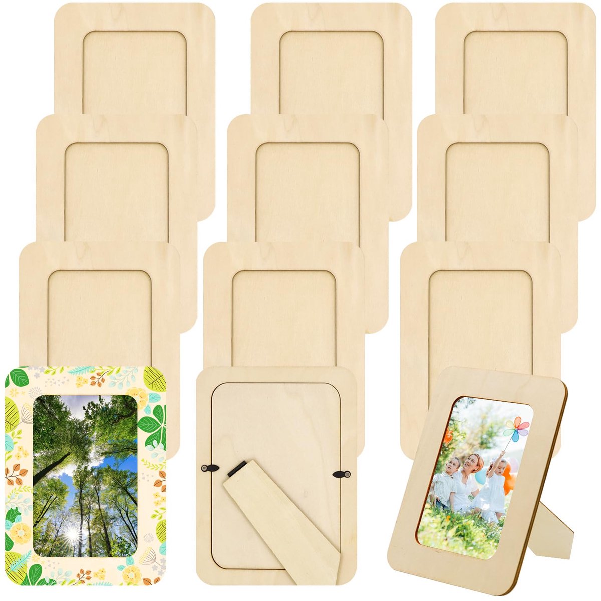 12-delige doe-het-zelf houten fotolijstjes – Onafgewerkt massief hout – Voor 4×6 inch (10,2×15,2 cm) foto’s – Verticale modellen