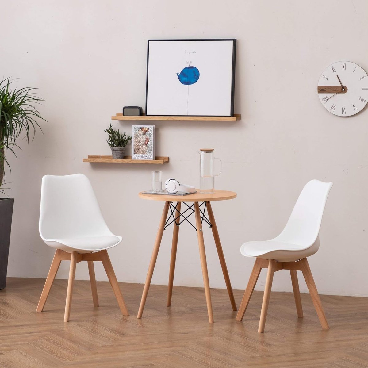 Oslo Luxe Eetkamerstoelen Set van 2 – Wit, Massief Houten Poten 28 mm, Gestoffeerde Design Stoelen met Comfortabele Zitting 55x48x83 cm