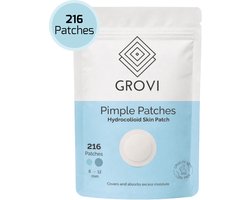 Grovi Premium Pimple Patch 216 Stuks - Onzichtbare Puisten Verwijderaar - Acne Patches - Hyrdocolloid - Emergency Dots - Anti Mee-eters - 8 & 12MM