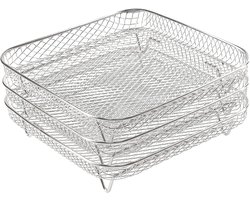 Airfryer Rek - 3-Pack- Stapelbare Roestvrijstalen Airfryer Mandjes – 3-Laags Koelrek voor Oven – Rechthoekige Airfryer Accessoires - 20*20*4cm