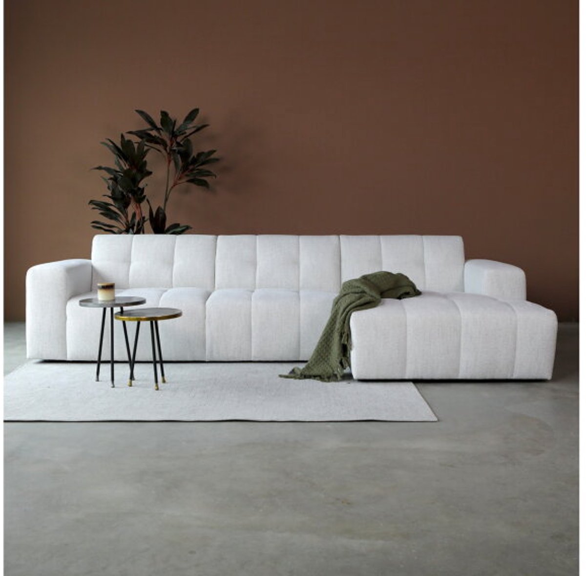 PEPP Interiors WAVE hoekbank met chaise longue rechts - stof Modesto 492 wit - 305x155x80 cm