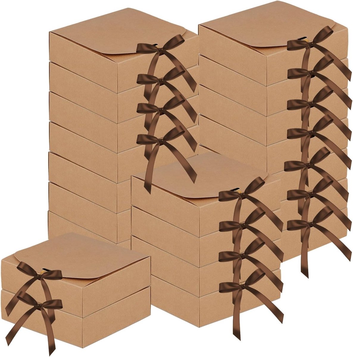 20 Stuks Bruine Geschenkdozen met Deksels van Kraftpapier, Ideaal voor Bruiloften, Verjaardagen en Festivals, 16 x 16 x 5 cm met Lint