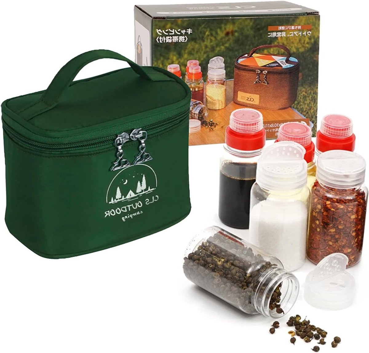 Set van 6 Draagbare Specerijpotjes - Kleine Zoutstrooier voor BBQ, Kamperen en Grillen - T
