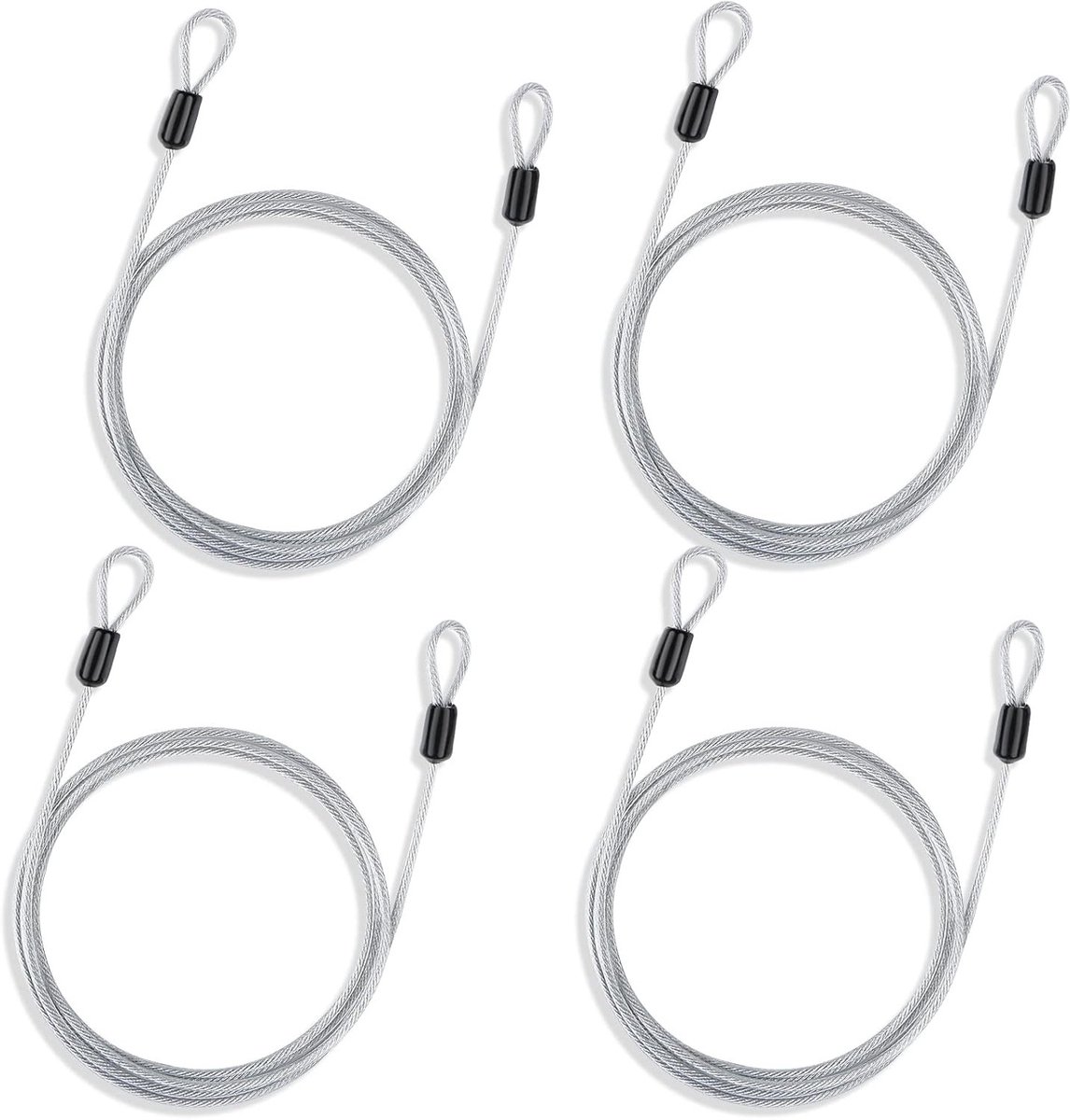 4-delige RVS Veiligheidskabel met Oogjes en Karabijnhaak voor Tuinmeubelen en Fietsen (1,5 m x 2,5 mm) - Antidiefstal Beveiliging, Draadkabel, Hoogwaardige Staal Kabel